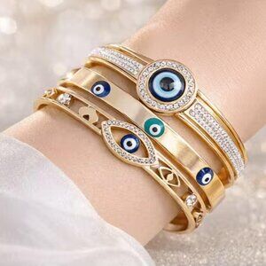 3 PCS Set Evil Eye Stainless Steel 18k Gold Plated Bracelet Minimalist &Luxurius